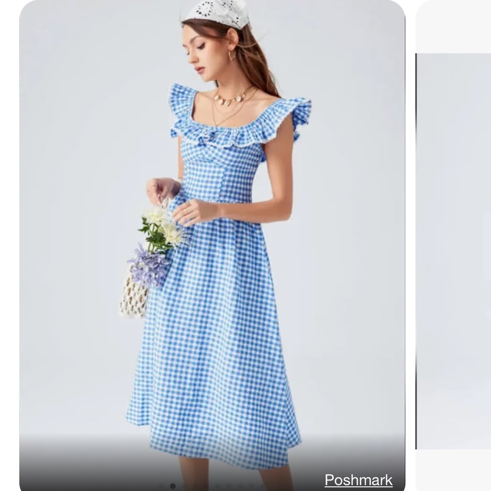 Blue gingham ruffle dress
